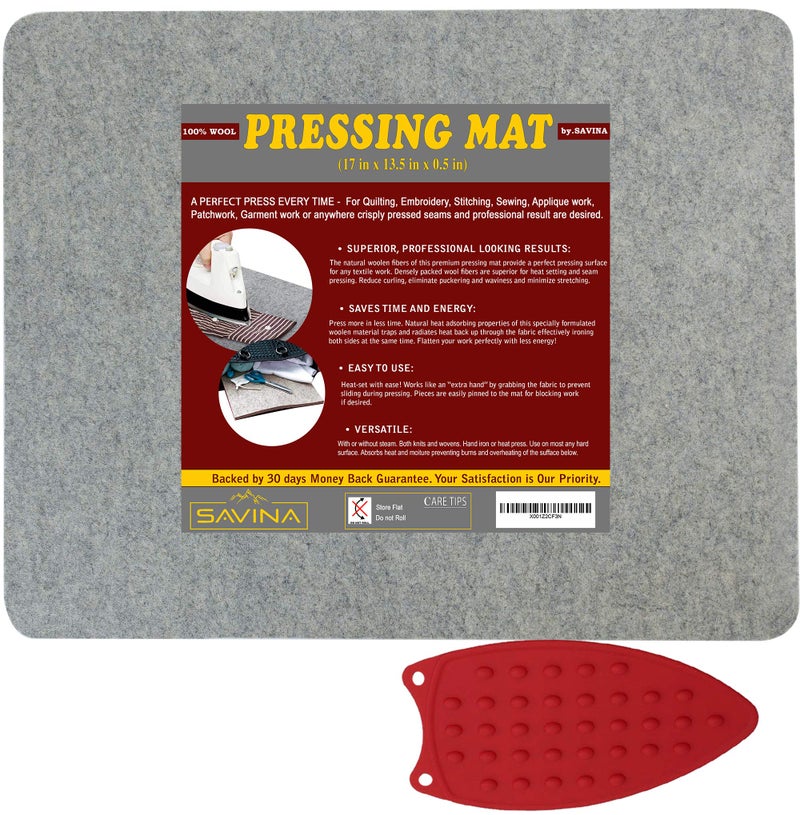 SAVINA Wool Pressing Mat - 17" x 13.5" Quilting Ironing Pad - 100% New Zealand Felted Wool Iron Board for Quilters, Great for Quilting & Sewing Projects by Savina - Image 1